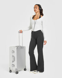 Mellow™ Rib V Neck Mid Long Sleeve Top | Light Grey Marl
