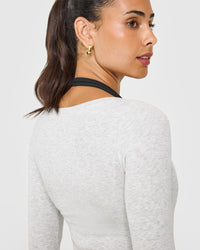 Mellow™ Rib V Neck Mid Long Sleeve Top | Light Grey Marl