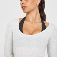 Mellow™ Rib V Neck Mid Long Sleeve Top | Light Grey Marl