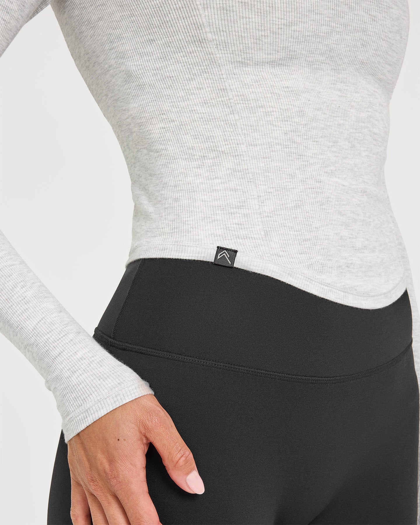 Mellow™ Rib V Neck Mid Long Sleeve Top | Light Grey Marl