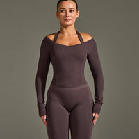 Mellow™ Rib V Neck Mid Long Sleeve Top | Umber Brown