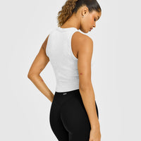 Mellow™ Rib High Neck Mid Tank Top | Light Grey Marl
