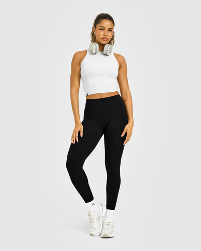 Mellow™ Rib High Neck Mid Tank Top | Light Grey Marl