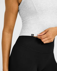 Mellow™ Rib High Neck Mid Tank Top | Light Grey Marl