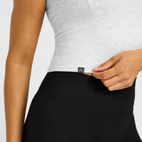 Mellow™ Rib High Neck Mid Tank Top | Light Grey Marl