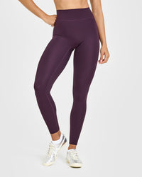 Timeless High Waisted Leggings with White Logo | Blackberry Purple