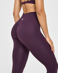 Timeless High Waisted Leggings with White Logo | Blackberry Purple