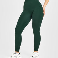Timeless High Waisted Leggings with White Logo | Racing Green