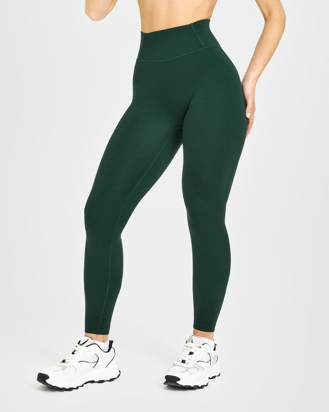 Timeless High Waisted Leggings with White Logo | Racing Green