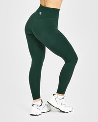 Timeless High Waisted Leggings with White Logo | Racing Green