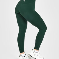 Timeless High Waisted Leggings with White Logo | Racing Green