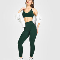 Timeless High Waisted Leggings with White Logo | Racing Green
