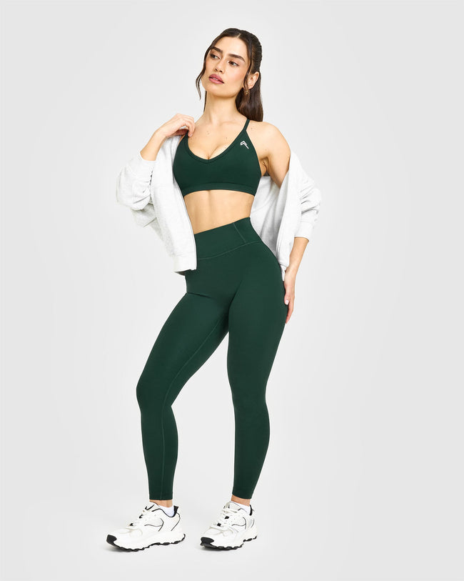 Timeless High Waisted Leggings with White Logo | Racing Green