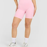 Timeless High Waisted Shorts with White Logo | Petal Pink