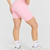 Timeless High Waisted Shorts with White Logo | Petal Pink