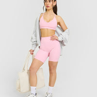 Timeless High Waisted Shorts with White Logo | Petal Pink