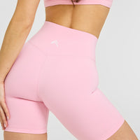Timeless High Waisted Shorts with White Logo | Petal Pink