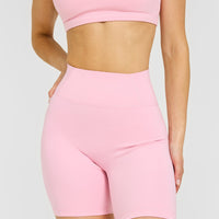 Timeless High Waisted Shorts with White Logo | Petal Pink