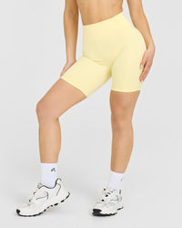 Timeless High Waisted Shorts with White Logo | Sherbert Yellow