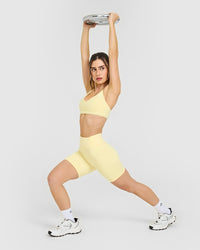 Timeless High Waisted Shorts with White Logo | Sherbert Yellow
