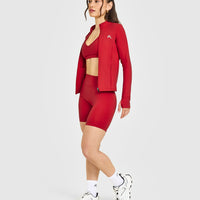 Timeless High Waisted Shorts with White Logo | Toasted Red