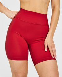 Timeless High Waisted Shorts with White Logo | Toasted Red
