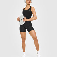Timeless Square Neck Mid Vest with White Logo | Black