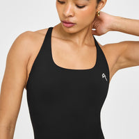 Timeless Square Neck Mid Vest with White Logo | Black