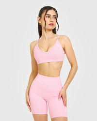 Timeless Strappy Bralette with White Logo | Petal Pink