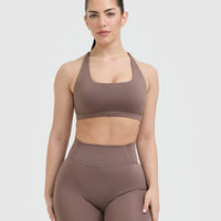 Timeless Square Neck Sports Bra | Cool Brown