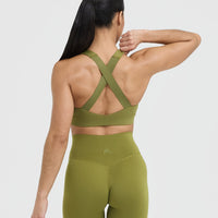 Timeless Wide Strap Sports Bra | Olive Green