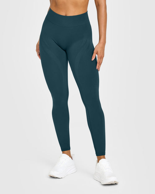 EnhanceLiftâ„¢ Seamless Leggings with White Logo | Washed Oil Blue
