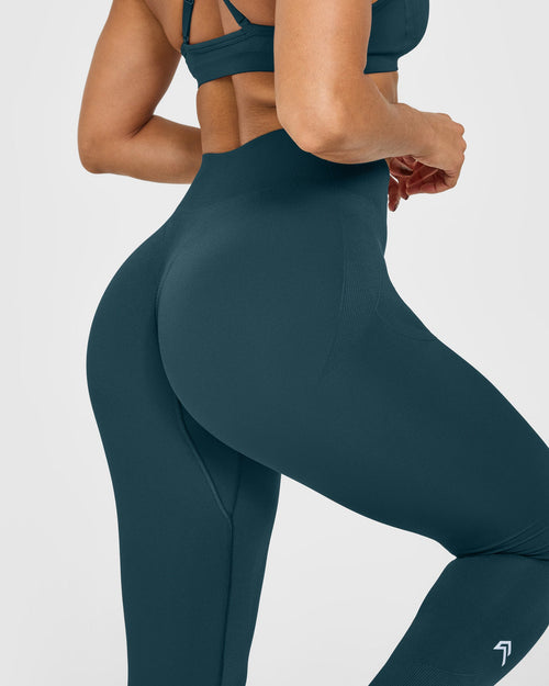 EnhanceLiftâ„¢ Seamless Leggings with White Logo | Washed Oil Blue