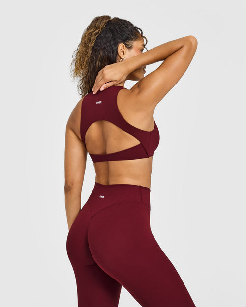 SoftMotionâ„¢ High Neck Sports Bra with White Logo | Light Rosewood