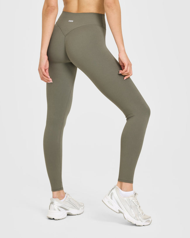 SoftMotion™ High Waisted Leggings with White Logo | Alpine Green