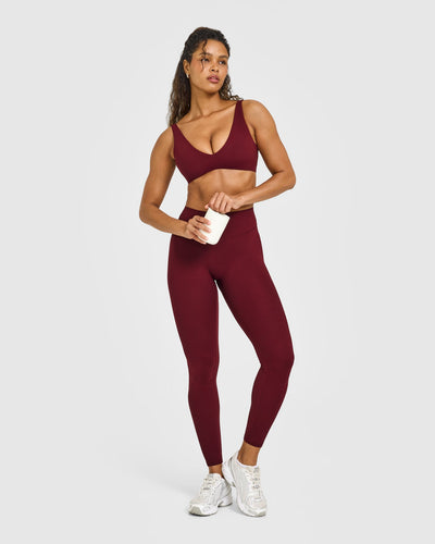 SoftMotion™ High Waisted Leggings with White Logo | Light Rosewood