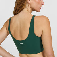 SoftMotion™ Longline Sports Bra with White Logo | Dark Racing Green