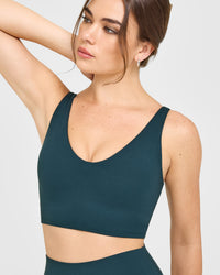 SoftMotion™ Longline Sports Bra with White Logo | Oil Blue