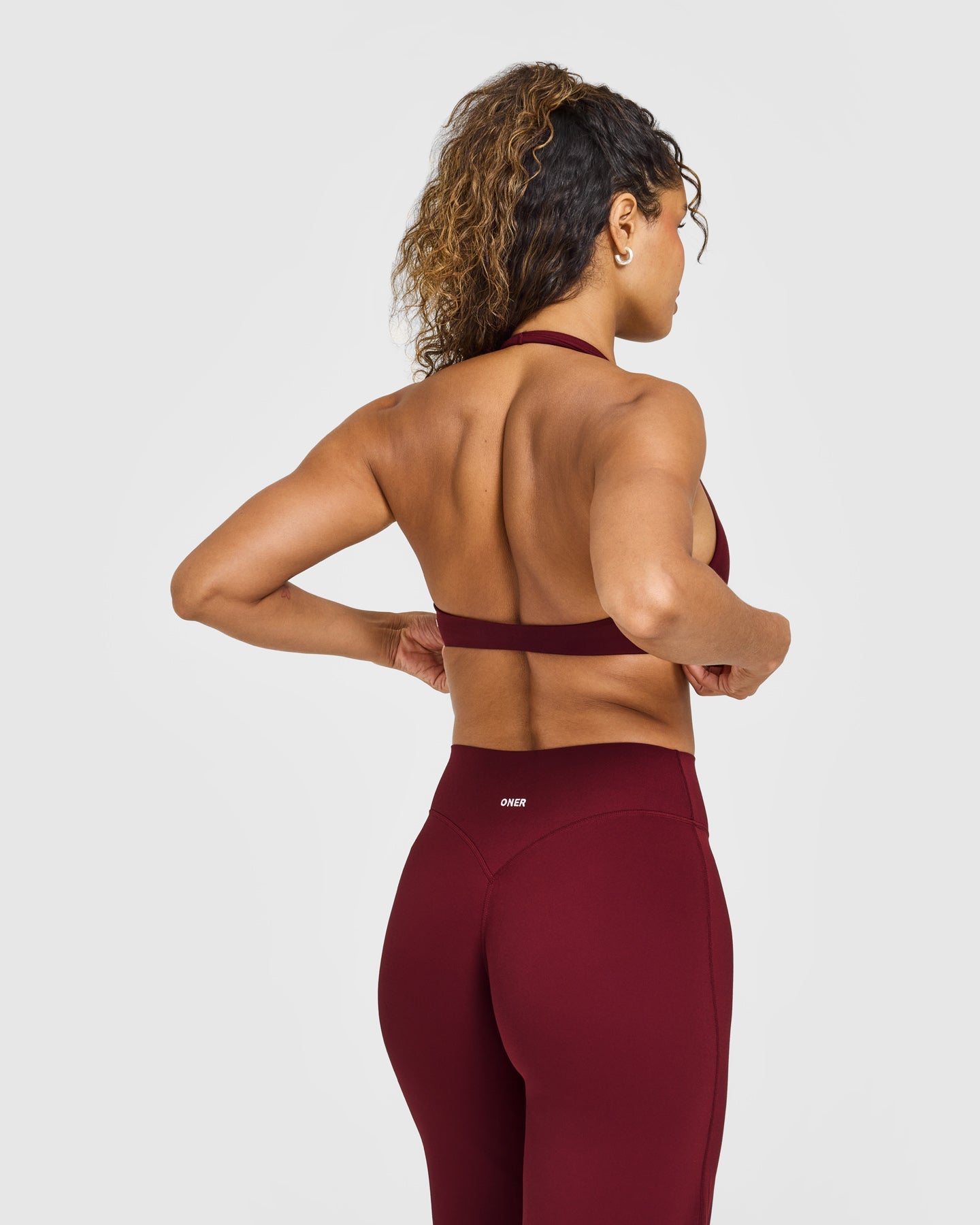 SoftMotion™ Minimal Halter Neck Bralette with White Logo | Light Rosewood