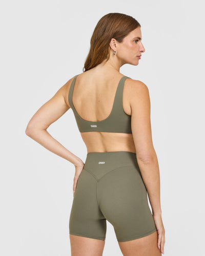 SoftMotion™ Scoop Back Bralette with White Logo | Alpine Green