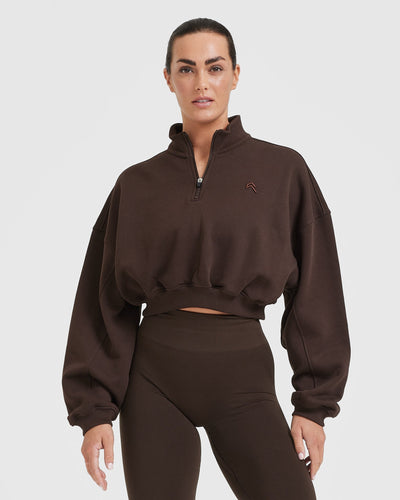 All Day Cosy Crop 1/4 Zip Sweatshirt | 70% Cocoa