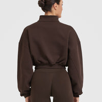 All Day Cosy Crop 1/4 Zip Sweatshirt | 70% Cocoa