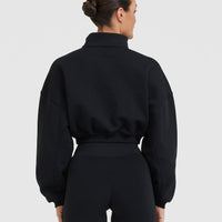 All Day Cosy Crop 1/4 Zip Sweatshirt | Black