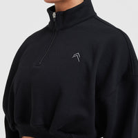 All Day Cosy Crop 1/4 Zip Sweatshirt | Black