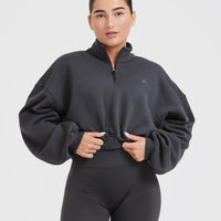 All Day Cosy Crop 1/4 Zip Sweatshirt | Coal