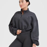 All Day Cosy Crop 1/4 Zip Sweatshirt | Coal