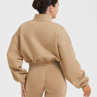 All Day Cosy Crop 1/4 Zip Sweatshirt | Dune Brown