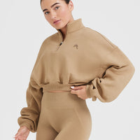 All Day Cosy Crop 1/4 Zip Sweatshirt | Dune Brown
