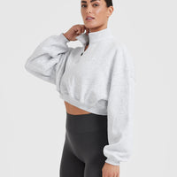 All Day Cosy Crop 1/4 Zip Sweatshirt | Light Grey Marl