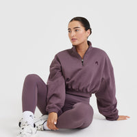 All Day Cosy Crop 1/4 Zip Sweatshirt | Vintage Purple